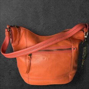 The Sak Sequoia Hobo Bag Purse Tote Orange Soft Sleek Leather Charms Boho Chic